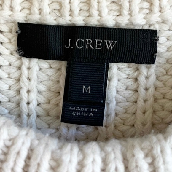 J. Crew Cable Knit Fringe Slit Ivory Cotton Wool Blend Tunic Sweater Sz Med - Picture 8 of 10